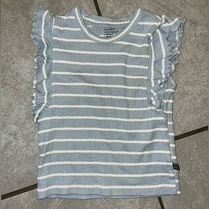Girls' Blue & White Striped Ruffle Sleeve Top
